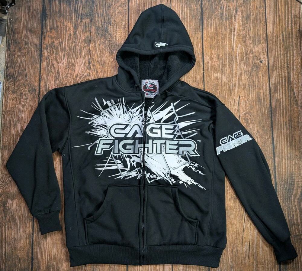 RARE Vintage Y2K 2000s Cage Fighter Rampage Jackson Hoodie Full Zip MMA CF Black